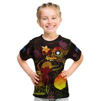 Nauru Kid T Shirt Octopus Plumeria Polynesian Tattoo DT02 Black - Polynesian Pride