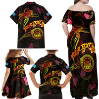 Tuvalu Family Matching Off Shoulder Maxi Dress and Hawaiian Shirt Octopus Plumeria Polynesian Tattoo