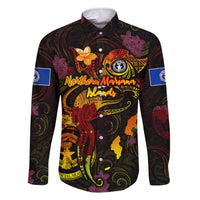 Northern Mariana Islands Family Matching Short Sleeve Bodycon Dress and Hawaiian Shirt Octopus Plumeria Polynesian Tattoo DT02 Dad's Shirt - Long Sleeve Black - Polynesian Pride