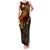 Northern Mariana Islands Family Matching Tank Maxi Dress and Hawaiian Shirt Octopus Plumeria Polynesian Tattoo DT02 Mom's Dress Black - Polynesian Pride