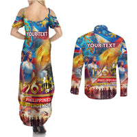 Custom The Philippines 126th Independence Anniversary Couples Matching Summer Maxi Dress and Long Sleeve Button Shirt Art Style DT02 - Polynesian Pride