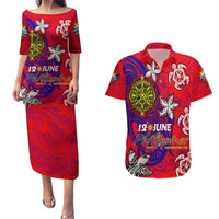 Personalized Philippines 12 June Independence Day Couples Matching Puletasi and Hawaiian Shirt Polynesian Turtle Plumeria DT02 Red - Polynesian Pride