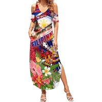 Personalized Philippines Independence Day Summer Maxi Dress Polynesia Filipinas Eagle Hibiscus DT02 Women Blue - Polynesian Pride