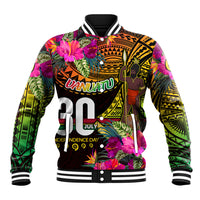 Personalised Vanuatu Independence Day 30 July Baseball Jacket Hibiscus Polynesian Pattern