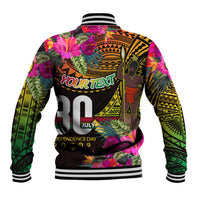 Personalised Vanuatu Independence Day 30 July Baseball Jacket Hibiscus Polynesian Pattern