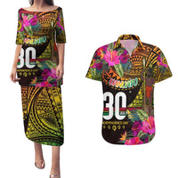 Personalised Vanuatu Independence Day 30 July Couples Matching Puletasi and Hawaiian Shirt Hibiscus Polynesian Pattern DT02 Yellow - Polynesian Pride