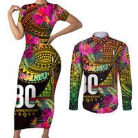 Personalised Vanuatu Independence Day 30 July Couples Matching Short Sleeve Bodycon Dress and Long Sleeve Button Shirt Hibiscus Polynesian Pattern