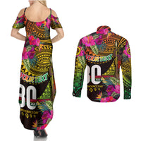 Personalised Vanuatu Independence Day 30 July Couples Matching Summer Maxi Dress and Long Sleeve Button Shirt Hibiscus Polynesian Pattern