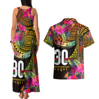 Personalised Vanuatu Independence Day 30 July Couples Matching Tank Maxi Dress and Hawaiian Shirt Hibiscus Polynesian Pattern