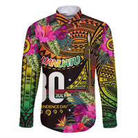 Personalised Vanuatu Independence Day 30 July Family Matching Off The Shoulder Long Sleeve Dress and Hawaiian Shirt Hibiscus Polynesian Pattern DT02 Dad's Shirt - Long Sleeve Yellow - Polynesian Pride