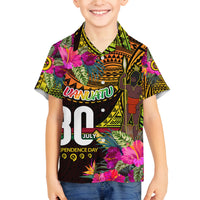 Personalised Vanuatu Independence Day 30 July Family Matching Off The Shoulder Long Sleeve Dress and Hawaiian Shirt Hibiscus Polynesian Pattern DT02 Son's Shirt Yellow - Polynesian Pride