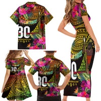 Personalised Vanuatu Independence Day 30 July Family Matching Short Sleeve Bodycon Dress and Hawaiian Shirt Hibiscus Polynesian Pattern