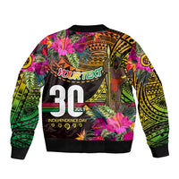 Personalised Vanuatu Independence Day 30 July Sleeve Zip Bomber Jacket Hibiscus Polynesian Pattern