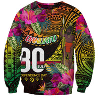 Personalised Vanuatu Independence Day 30 July Sweatshirt Hibiscus Polynesian Pattern