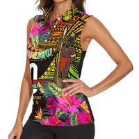 Personalised Vanuatu Independence Day 30 July Women Sleeveless Polo Shirt Hibiscus Polynesian Pattern