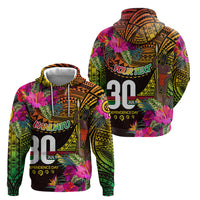 Personalised Vanuatu Independence Day 30 July Zip Hoodie Hibiscus Polynesian Pattern