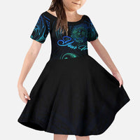 Sea Animal Polynesia Family Matching Summer Maxi Dress and Hawaiian Shirt Polynesian Pattern DT02 Daughter's Dress Black - Polynesian Pride
