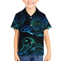 Sea Animal Polynesia Family Matching Summer Maxi Dress and Hawaiian Shirt Polynesian Pattern DT02 Son's Shirt Black - Polynesian Pride