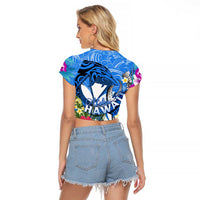 Aloha Hawaii Raglan Cropped T Shirt Dolphins and Fish Hook Hibiscus