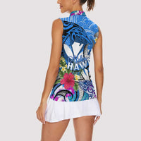 Aloha Hawaii Women Sleeveless Polo Shirt Dolphins and Fish Hook Hibiscus