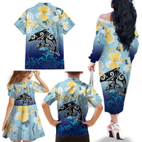 Mother And Baby Dolphins Family Matching Off The Shoulder Long Sleeve Dress and Hawaiian Shirt Hawaii Hibiscus DT02 - Polynesian Pride