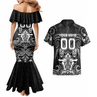 Personalized All Black Couples Matching Mermaid Dress and Hawaiian Shirt New Zealand Rugby Mascot Maori DT02 - Polynesian Pride