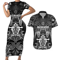 Personalized All Black Couples Matching Short Sleeve Bodycon Dress and Hawaiian Shirt New Zealand Rugby Mascot Maori DT02 Black - Polynesian Pride
