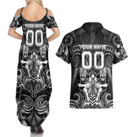 Personalized All Black Couples Matching Summer Maxi Dress and Hawaiian Shirt New Zealand Rugby Mascot Maori DT02 - Polynesian Pride