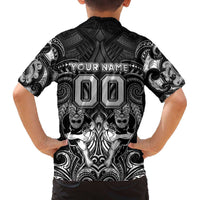 Personalized All Black Family Matching Off The Shoulder Long Sleeve Dress and Hawaiian Shirt New Zealand Rugby Mascot Maori DT02 - Polynesian Pride