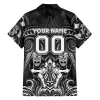 Personalized All Black Family Matching Off The Shoulder Long Sleeve Dress and Hawaiian Shirt New Zealand Rugby Mascot Maori DT02 - Polynesian Pride