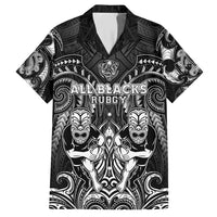 Personalized All Black Family Matching Short Sleeve Bodycon Dress and Hawaiian Shirt New Zealand Rugby Mascot Maori