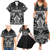 Personalized All Black Family Matching Summer Maxi Dress and Hawaiian Shirt New Zealand Rugby Mascot Maori DT02 - Polynesian Pride