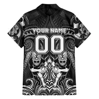 Personalized All Black Family Matching Tank Maxi Dress and Hawaiian Shirt New Zealand Rugby Mascot Maori DT02 - Polynesian Pride