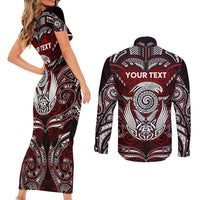 Personalized New Zealand Aotearoa Rugby Couples Matching Short Sleeve Bodycon Dress and Long Sleeve Button Shirt Maori Fern Tattoo Art DT02 - Polynesian Pride