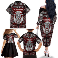 Personalized New Zealand Aotearoa Rugby Family Matching Off The Shoulder Long Sleeve Dress and Hawaiian Shirt Maori Fern Tattoo Art DT02 - Polynesian Pride