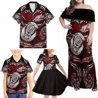 Personalized New Zealand Aotearoa Rugby Family Matching Off Shoulder Maxi Dress and Hawaiian Shirt Maori Fern Tattoo Art DT02 - Polynesian Pride