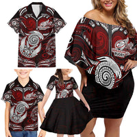 Personalized New Zealand Aotearoa Rugby Family Matching Off Shoulder Short Dress and Hawaiian Shirt Maori Fern Tattoo Art DT02 - Polynesian Pride