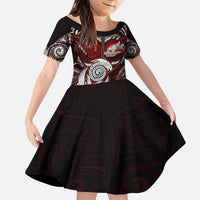 Personalized New Zealand Aotearoa Rugby Kid Short Sleeve Dress Maori Fern Tattoo Art DT02 KID Red - Polynesian Pride