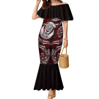 Personalized New Zealand Aotearoa Rugby Mermaid Dress Maori Fern Tattoo Art DT02 Women Red - Polynesian Pride