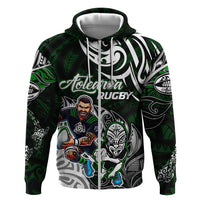 Personalized NZ Aotearoa Rugby Zip Hoodie New Zealand Silver Fern DT02 Zip Hoodie Green - Polynesian Pride