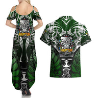 Personalised Warriors Maori Darts Couples Matching Summer Maxi Dress and Hawaiian Shirt New Zealand Darts Silver Fern DT02 - Polynesian Pride