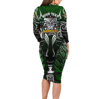 Personalised Warriors Maori Darts Family Matching Long Sleeve Bodycon Dress and Hawaiian Shirt New Zealand Darts Silver Fern DT02 - Polynesian Pride