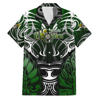Personalised Warriors Maori Darts Family Matching Mermaid Dress and Hawaiian Shirt New Zealand Darts Silver Fern DT02 Dad's Shirt - Short Sleeve Green - Polynesian Pride