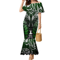 Personalised Warriors Maori Darts Family Matching Mermaid Dress and Hawaiian Shirt New Zealand Darts Silver Fern DT02 Mom's Dress Green - Polynesian Pride
