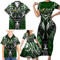 Personalised Warriors Maori Darts Family Matching Short Sleeve Bodycon Dress and Hawaiian Shirt New Zealand Darts Silver Fern DT02 - Polynesian Pride