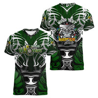 Personalised Warriors Maori Darts Women V-Neck T-Shirt New Zealand Darts Silver Fern