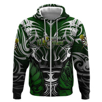 Personalised Warriors Maori Darts Zip Hoodie New Zealand Darts Silver Fern DT02 Zip Hoodie Green - Polynesian Pride