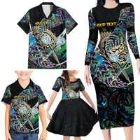 Personalised New Zealand Darts Family Matching Long Sleeve Bodycon Dress and Hawaiian Shirt NZ Paua Shell Maori Fern DT02 - Polynesian Pride