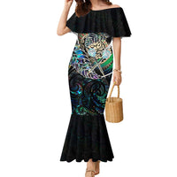 Personalised New Zealand Darts Family Matching Mermaid Dress and Hawaiian Shirt NZ Paua Shell Maori Fern DT02 Mom's Dress Black - Polynesian Pride