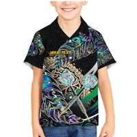 Personalised New Zealand Darts Family Matching Mermaid Dress and Hawaiian Shirt NZ Paua Shell Maori Fern DT02 Son's Shirt Black - Polynesian Pride